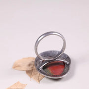 Sonora Jasper Adjustable Ring – Victorian Style Silver Ring with Oval Cabochon Healing Gemstone, Vintage Statement Deer Fawn Jasper Jewelry