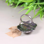 Vintage Green Emerald Ring – Art Deco Style Solid Sterling Silver Ring with White Diamond Accent, Nature-Inspired June Birthstone Gift