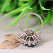 Art Deco Style Statement Ring – Pear Shaped Black Onyx with Blue Topaz Halo | Sterling Silver Cocktail Jewelry, Unique Engagement Gift