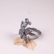 Victorian Butterfly Statement Ring – Silver Emerald & Black Diamond Cocktail Ring | Gothic Nature-Inspired Unique Insect Jewelry for Her