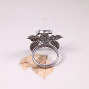 Victorian Butterfly Statement Ring – Silver Emerald & Black Diamond Cocktail Ring | Gothic Nature-Inspired Unique Insect Jewelry for Her