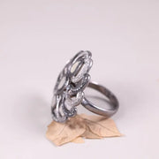 1998 Artisan Floral Diamond Ring – Pear Shaped Diamond Cocktail Ring, Vintage 925 Silver Jewelry, Unique Anniversary Gift for Her