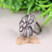 1998 Artisan Floral Diamond Ring – Pear Shaped Diamond Cocktail Ring, Vintage 925 Silver Jewelry, Unique Anniversary Gift for Her