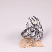 1998 Artisan Floral Diamond Ring – Pear Shaped Diamond Cocktail Ring, Vintage 925 Silver Jewelry, Unique Anniversary Gift for Her
