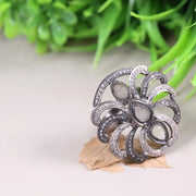 1998 Artisan Floral Diamond Ring – Pear Shaped Diamond Cocktail Ring, Vintage 925 Silver Jewelry, Unique Anniversary Gift for Her