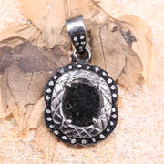 Art Deco Handmade Black Stone Pendant – 925 Sterling Silver Antique Oval Charm Necklace, Rustic Boho Jewelry Gift