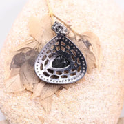 Art Deco Inspired Sterling Silver Pendant – Pear Cut Natural Black Diamond, Antique Gothic Jewelry Gift