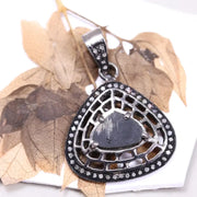 Art Deco Inspired Sterling Silver Pendant – Pear Cut Natural Black Diamond, Antique Gothic Jewelry Gift