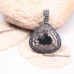 Art Deco inspired sterling silver pendant with pear cut natural black diamond, antique gothic jewelry gift for her
