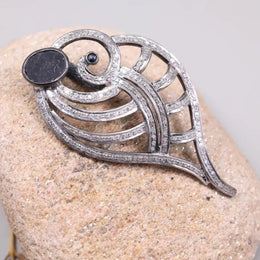 Sterling silver shell shape pendant with black onyx and diamond accents, Art Deco Gothic style handmade necklace pendant