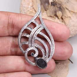Sterling silver shell shape pendant with black onyx and diamond accents, Art Deco Gothic style handmade necklace pendant