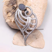 Shell Shape Black Onyx & Diamond Pendant – Sterling Silver Art Deco Gothic Style Handmade Necklace Pendant