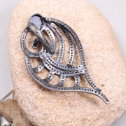 Shell Shape Black Onyx & Diamond Pendant – Sterling Silver Art Deco Gothic Style Handmade Necklace Pendant