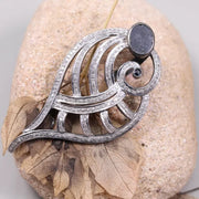 Shell Shape Black Onyx & Diamond Pendant – Sterling Silver Art Deco Gothic Style Handmade Necklace Pendant