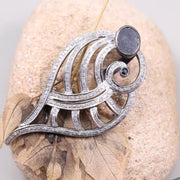 Shell Shape Black Onyx & Diamond Pendant – Sterling Silver Art Deco Gothic Style Handmade Necklace Pendant