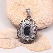 Vintage Gothic Statement Pendant – Georgian Style Black Stone Oval Cut Necklace with Natural Diamond, Handmade Antique Jewelry