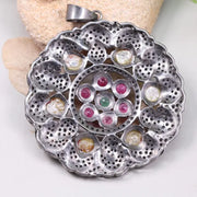 Victorian Style Pink Ruby & Green Diamond Pendant – Sterling Silver Natural Diamond Jewelry Gift