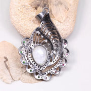 Vintage White Opal Pendant – Antique Diamond Art Deco Style Silver Pendant | Handmade Statement Jewelry, Unique Gift for Her