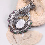 Vintage White Opal Pendant – Antique Diamond Art Deco Style Silver Pendant | Handmade Statement Jewelry, Unique Gift for Her