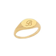 Gold initial signet ring for women with dainty personalized alphabet and minimal modern design