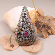 Victorian Style Paisley Ruby Statement Ring – 1999s Vintage Black Diamond Teardrop Cocktail Ring, Bold Antique Jewelry for Women