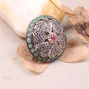 Victorian Floral Style Ring | Pink Ruby Gemstone & Emerald Diamond Sterling Silver Ring | Handmade Antique Style Jewelry for Women