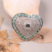 Heart Shaped Sterling Silver Ring with Emerald Green Gemstone | Vintage Round Cut Statement Jewelry Gift for Her