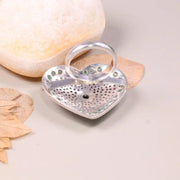 Heart Shaped Sterling Silver Ring with Emerald Green Gemstone | Vintage Round Cut Statement Jewelry Gift for Her