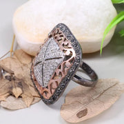 Sterling Silver Emerald Shape Vintage Ring | Antique Style Natural Black Diamond Ring | Unique Elegant Diamond Jewelry Gift for Her