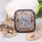 Sterling Silver Emerald Shape Vintage Ring | Antique Style Natural Black Diamond Ring | Unique Elegant Diamond Jewelry Gift for Her