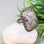 Sterling Silver Emerald Shape Vintage Ring | Antique Style Natural Black Diamond Ring | Unique Elegant Diamond Jewelry Gift for Her