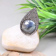 Georgian Style Silver Ring – Bold Boho Cocktail Jewelry with Round Cut Sparkling Blue Stone | Handmade Silver Diamond Ring
