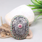 Victorian style 1980s ring with pink ruby and diamond, bold vintage sterling silver gemstone harmony ring, birthstone jewelry