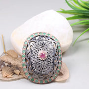 Victorian style 1980s ring with pink ruby and diamond, bold vintage sterling silver gemstone harmony ring, birthstone jewelry
