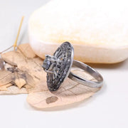 Vintage Black Rhodium Ring – Art Deco Style 925 Sterling Silver Ring with 6mm Round Cut Center and Black Diamond Accents, Natural Diamond Jewelry