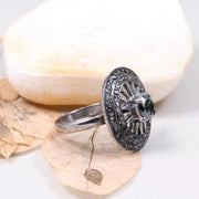 Vintage Black Rhodium Ring – Art Deco Style 925 Sterling Silver Ring with 6mm Round Cut Center and Black Diamond Accents, Natural Diamond Jewelry