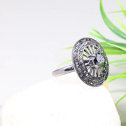 Vintage Black Rhodium Ring – Art Deco Style 925 Sterling Silver Ring with 6mm Round Cut Center and Black Diamond Accents, Natural Diamond Jewelry