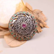 Silver Statement Ring – Antique Ruby and Diamond Victorian Style Ring, Vintage Oval Gemstone Jewelry, Classic Old Style Gemstone Ring