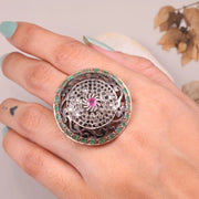 Silver Statement Ring – Antique Ruby and Diamond Victorian Style Ring, Vintage Oval Gemstone Jewelry, Classic Old Style Gemstone Ring