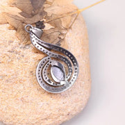 Art Deco Black Marquise Diamond Pendant – Sterling Silver 4cm Drop Necklace, Minimalist Handmade Jewelry Gift for Her