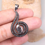 Art Deco Black Marquise Diamond Pendant – Sterling Silver 4cm Drop Necklace, Minimalist Handmade Jewelry Gift for Her