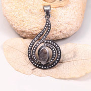 Art Deco black marquise diamond pendant in sterling silver, 4cm drop necklace, minimalist handmade jewelry gift for her