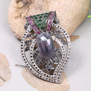 Art Deco Style Silver Pendant – Purple Oval Gemstone with Ruby Accents | 19th Century Inspired Old Style Jewelry Gift