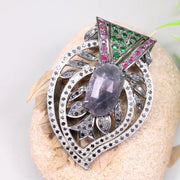 Art Deco Style Silver Pendant – Purple Oval Gemstone with Ruby Accents | 19th Century Inspired Old Style Jewelry Gift