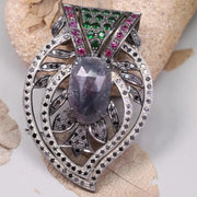 Art Deco Style Silver Pendant – Purple Oval Gemstone with Ruby Accents | 19th Century Inspired Old Style Jewelry Gift