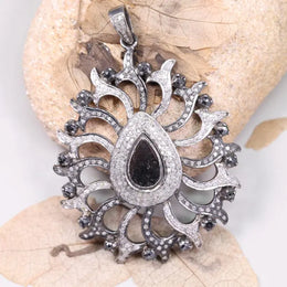 Vintage Black Diamond Pendant – 1988s Sterling Silver Teardrop Necklace | Art Deco Style Jewelry, Unique Gift for Her