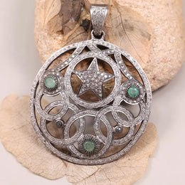 Sterling silver vintage round pendant, handmade Gothic Art Deco jewelry, unique astrology lovers statement pendant