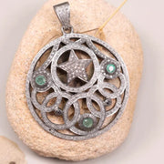 Sterling Silver Vintage Round Pendant – Handmade Gothic Art Deco Jewelry | Unique Astrology Lovers Statement Pendant