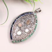 Marquise Shape Pendant with Opal & Emerald – Handmade Art Deco Style Gemstone Jewelry, Unique Wedding Gift for Her