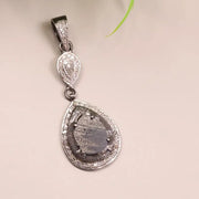Georgian Style Vintage Teardrop Black Stone Pendant Necklace – Sterling Silver Filigree Gothic Boho Jewelry, Antique Style Gift